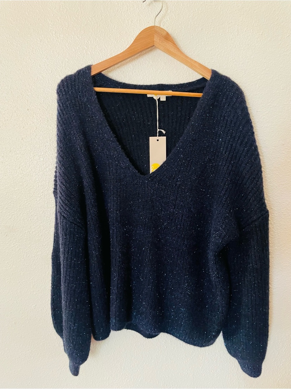 Boden Sparkle Ribbed Fluffy V-Neck Jumper Blue Size 10 Ribbed Knit Sweater NWT